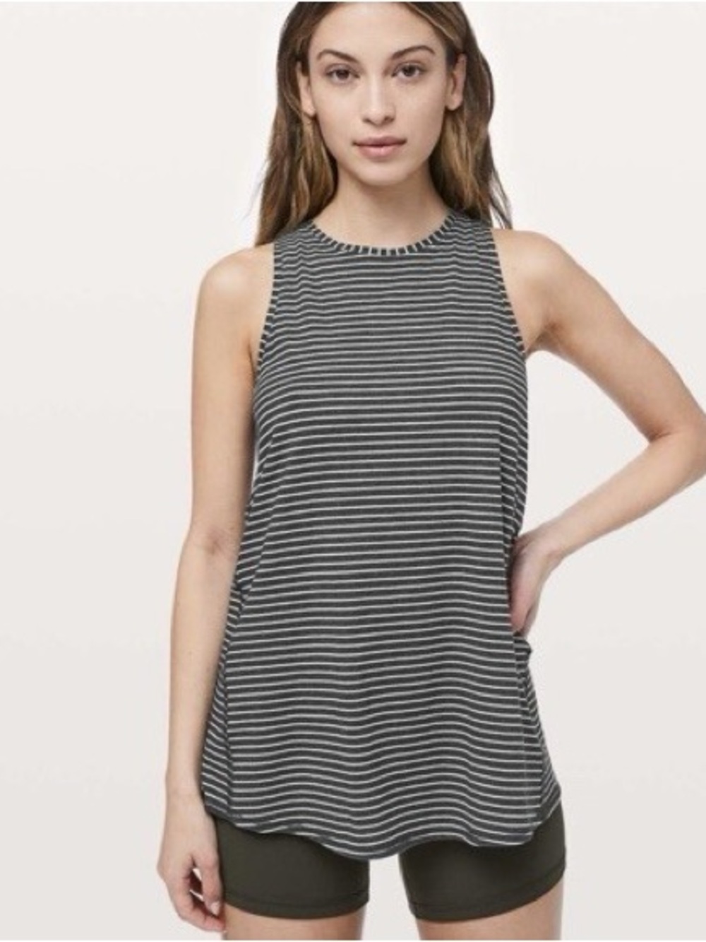 lululemon athletica Black & White Striped High-Neck Tank